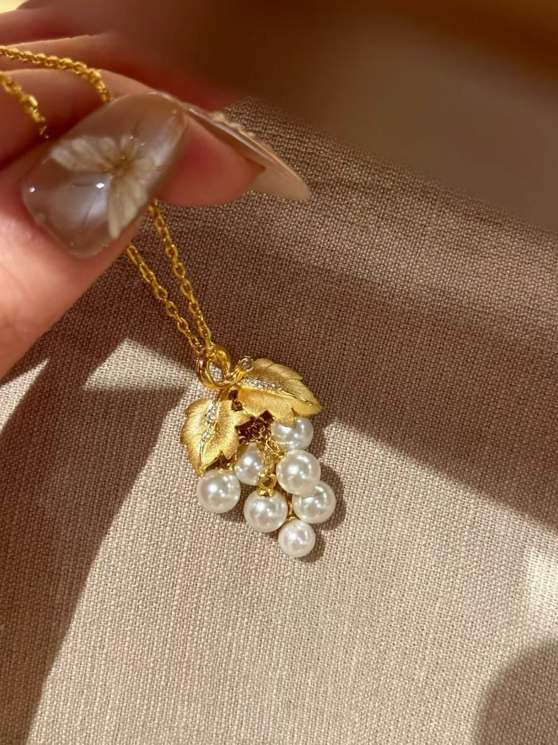 Golden Vine Pearl Grape Pendant