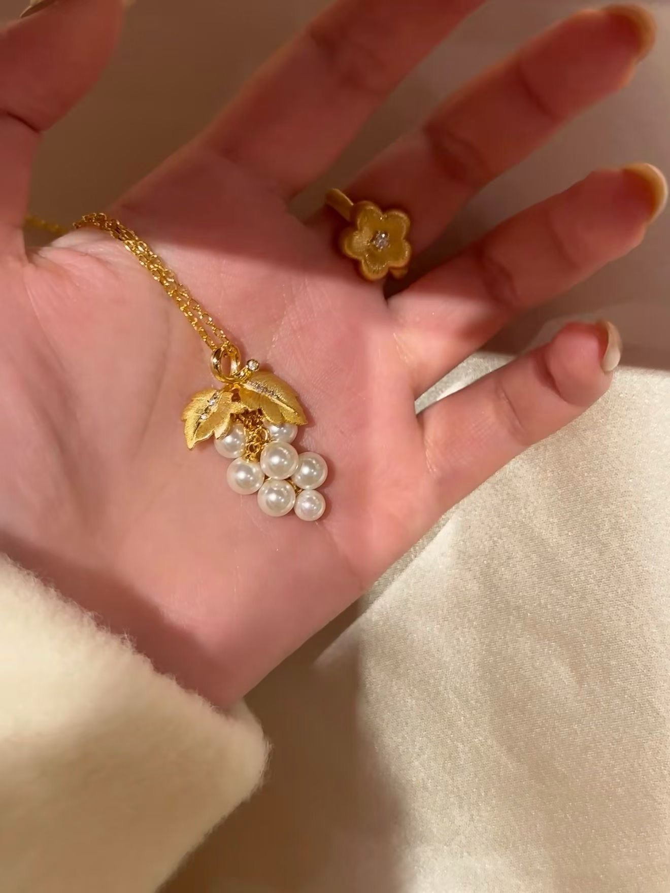 Golden Vine Pearl Grape Pendant