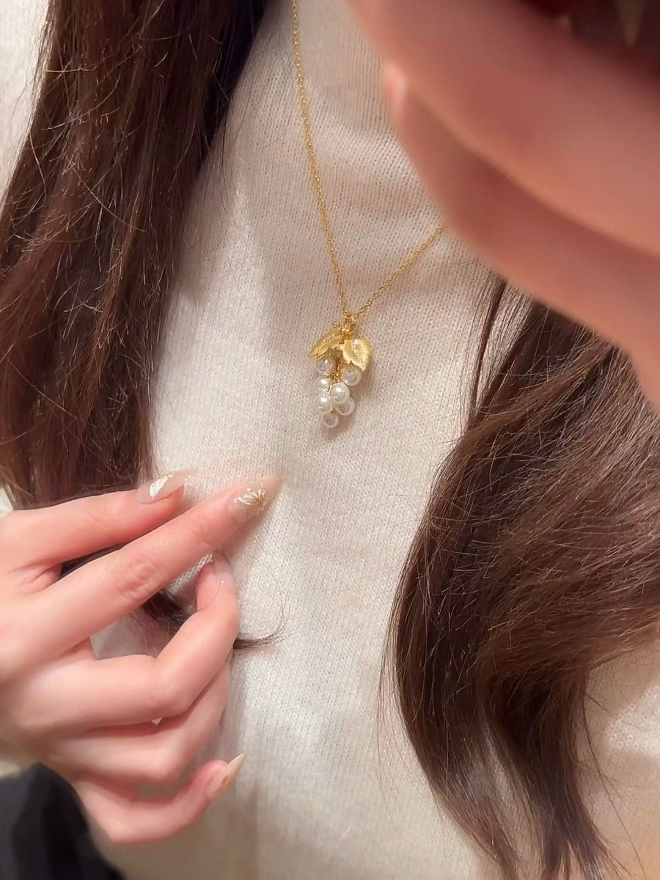 Golden Vine Pearl Grape Pendant